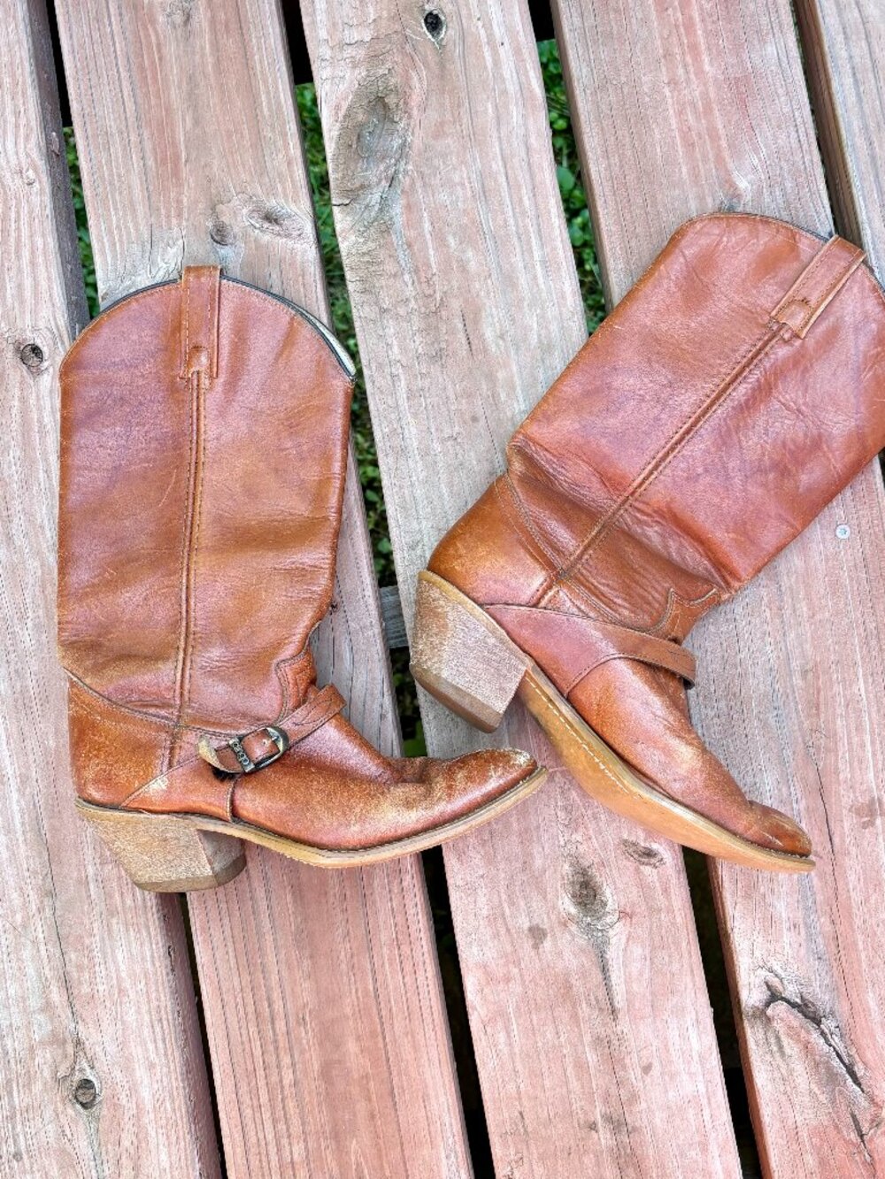 Vintage Dingo distressed harness leather western cowgirl boot women's size 8